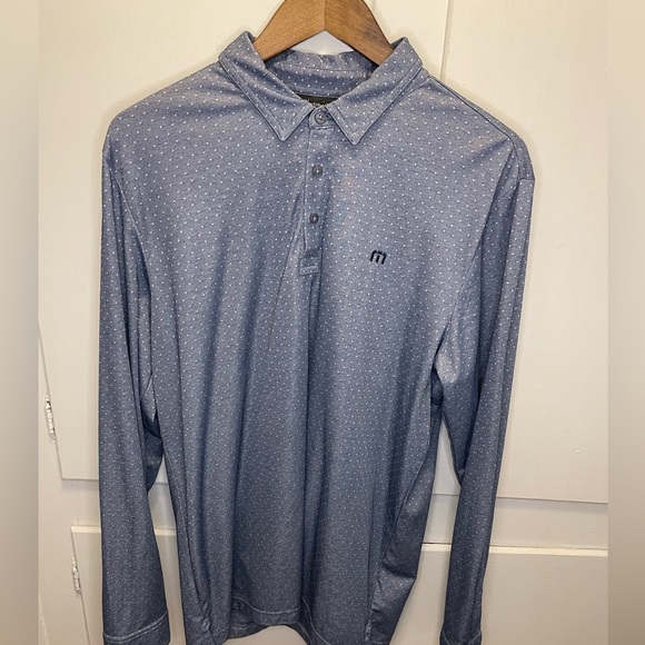 TravisMathew Blue Polka Dot Long Sleeve Polo - Picture 1 of 4